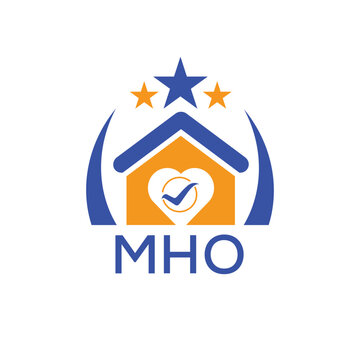 MHO House logo Letter logo and star icon. Blue vector image on white background. KJG house Monogram home logo picture design and best business icon. 
