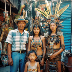 portrait of an aztec family in traditional clothing - generative ai