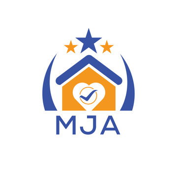 MJA House logo Letter logo and star icon. Blue vector image on white background. KJG house Monogram home logo picture design and best business icon. 
