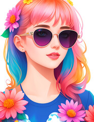Fototapeta na wymiar Portrait of beautiful woman wearing sunglasses. AI generated illustration