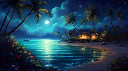 夜の熱帯島バケーションの魅力を体験する No.023 | Enchanted Nights: A Tropical Island Vacation in Art Generative AI
