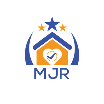MJR House logo Letter logo and star icon. Blue vector image on white background. KJG house Monogram home logo picture design and best business icon. 
