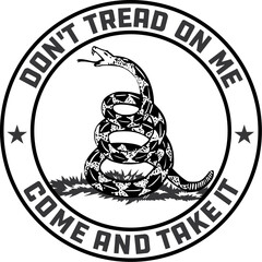 Don't Tread on Me Gadsden Flag emblem in black and white  - obrazy, fototapety, plakaty