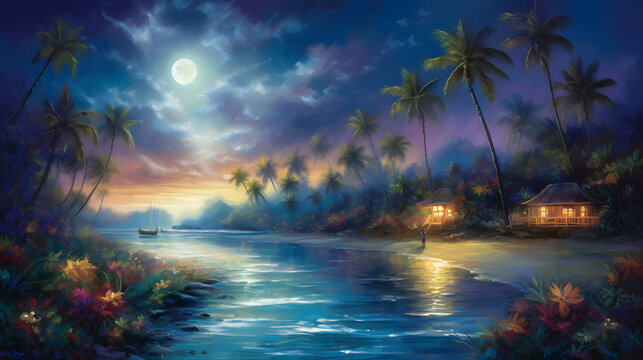 夜の熱帯島バケーションの魅力を体験する No.011 | Enchanted Nights: A Tropical Island Vacation in Art Generative AI