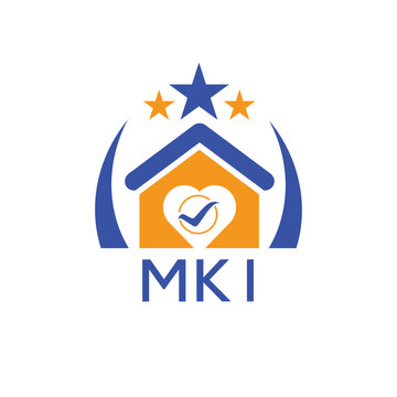 MKI House logo Letter logo and star icon. Blue vector image on white background. KJG house Monogram home logo picture design and best business icon. 
