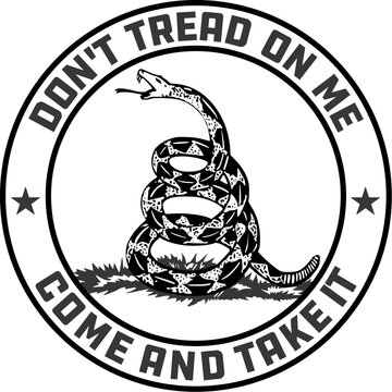 Don't Tread on Me Gadsden Flag emblem in black and white 
