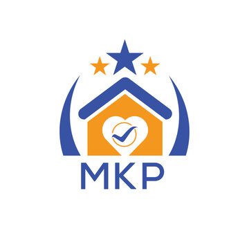 MKP House logo Letter logo and star icon. Blue vector image on white background. KJG house Monogram home logo picture design and best business icon. 

