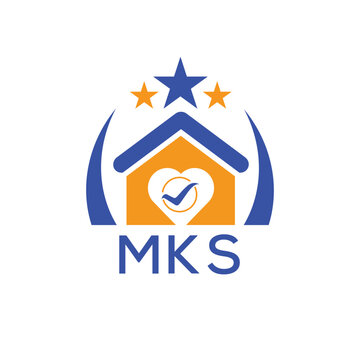 MKS House logo Letter logo and star icon. Blue vector image on white background. KJG house Monogram home logo picture design and best business icon. 

