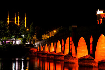 Meriç Bridge in Edirne and Selimiye Mosque, a masterpiece of Mimar Sinan.