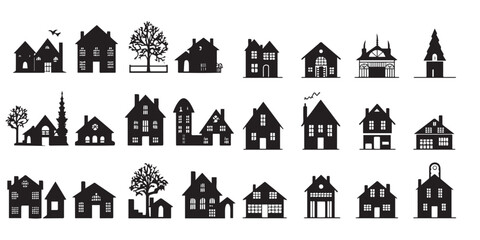 Fototapeta premium A collection of silhouettes houses vector design.