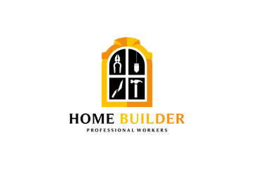 Modern house and building repair or construction worker logo design