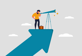 New business opportunities, market forecast and company revenue. Business analytics and career growth of people. Forecast of earnings in business. Concept vector illustration