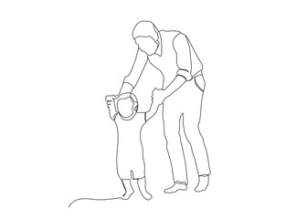 Father and son walking continuous line art drawing. Happy father holding his son single line vector.  Father's Day line art. Fatherhood concept line art.