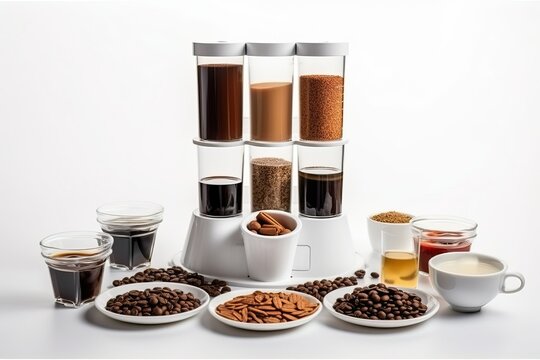 Coffee maker with selection of different coffee (Ai generated)