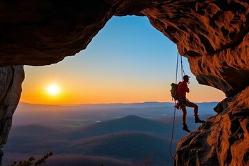 Rock climbing, Athletic man climbs an overhanging rock (Ai generated)