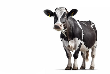 Cow. on a white isolated background. White cow with black spots. Banner. Generative AI