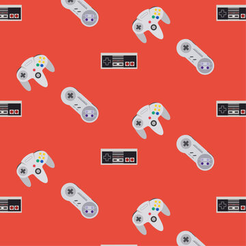 Retrogaming pattern with gamepad nes 90-80s style. retro controller