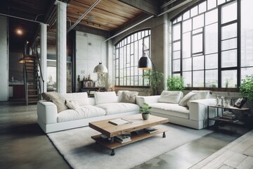 Obraz premium Interior of modern loft style living room , AI Generated