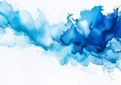 Blue watercolor paint on paper background texture. Generative Ai Illustration. © Saulo Collado
