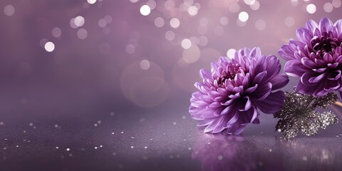 Fototapeta na wymiar A Background with Glimmering Harmony Amethyst Blooms and Silver Threads - A Beautiful Purple Silver Flowers Backdrop with Copy Space for Text - Flower Wallpaper created with Generative AI Technology