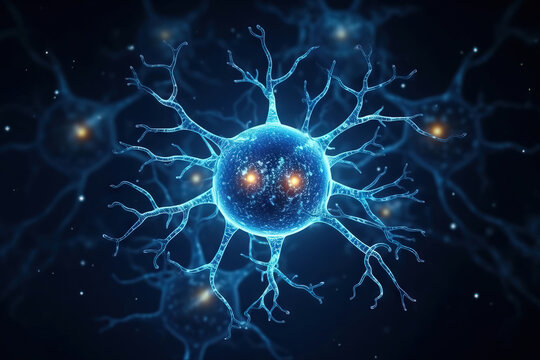 conceptual neuron with blue background - electric impulses