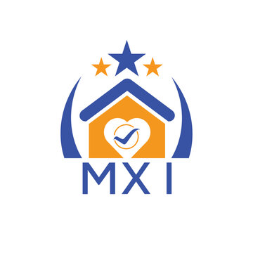 MXI House logo Letter logo and star icon. Blue vector image on white background. KJG house Monogram home logo picture design and best business icon. 
