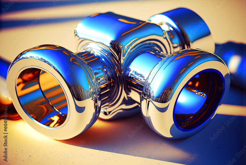 Poster abstract chrome pipes composition. industry themed background with shiny metallic connected pipes. g