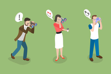 3D Isometric Flat Vector Set of Search for Solution, Finding and Discovering Opportunities