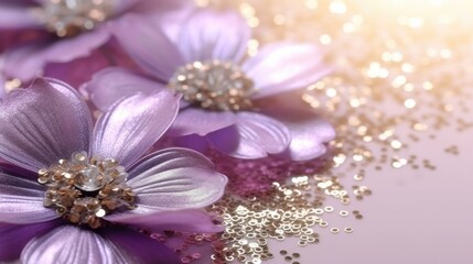 Fototapeta na wymiar A Background with Glimmering Harmony Amethyst Blooms and Silver Threads - A Beautiful Purple Silver Flowers Backdrop with Copy Space for Text - Flower Wallpaper created with Generative AI Technology