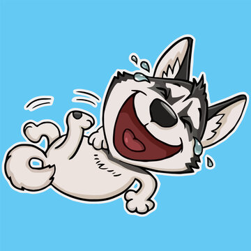 Cute French bulldog puppy laughing out loud, dog face cartoon, vector illustration