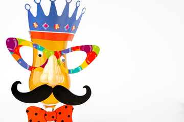 Fathers day. Modern icon with mug of happy beer. White background.