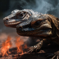 Fototapeta premium hyper realistic fire and ice komodo dragons super detailed