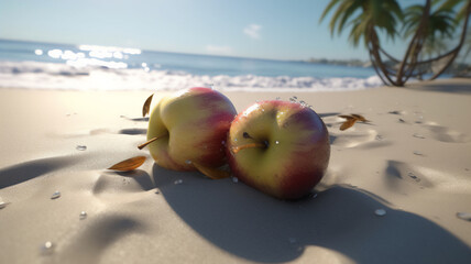 Beachy image with a refreshing apple. Generative AI