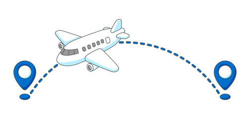 Flying distance airplane. Travel illustration and tourism background.