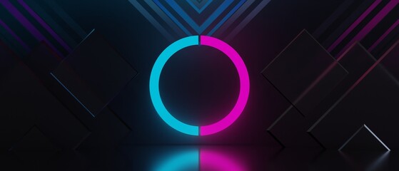 3d illustration rendering of futuristic cyberpunk city, gaming scifi stage display pedestal background, gamer banner sign of neon glow stand podium