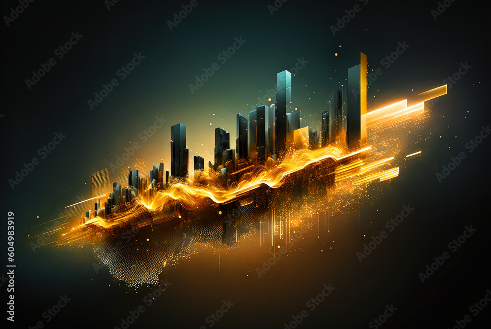 Poster Technology abstract with shiny data wave flow. Science concept with glowing wires connected on futuristic background. Generated AI.