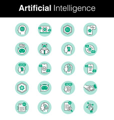 Artificial Intelligence Icon Set - AI Icons -- AI Symbol Set - Intelligent Machines Icons. Editable Stroke Vector Line Icons.