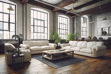 Obraz na płótnie Canvas Interior of modern loft style living room , AI Generated Generative AI