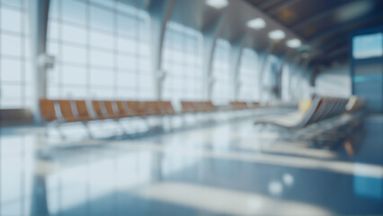 Fototapeta premium Architectural 3D Rendering Of Waiting Area At Airport Terminal Blurred Background Illustration