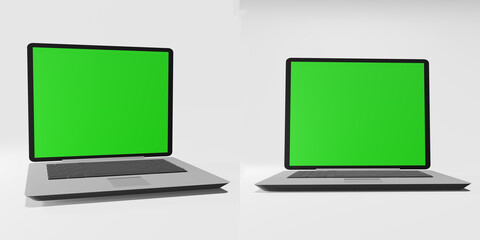 Laptop for mockup, green screen. Ideal for designs and mock up. technological equipment