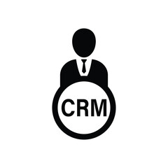 Human flat icon with word CRM Customer Relationship Management. Crm icon, customer, cycle, method, product, service, training, abbreviation, alphabet, business
