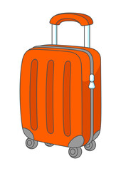 Red cartoon suitcase. Travel illustration and tourism item.