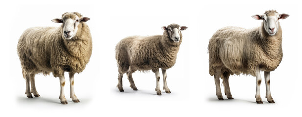 Fototapeta premium Sheep animal collection isolated on white background, Generative AI