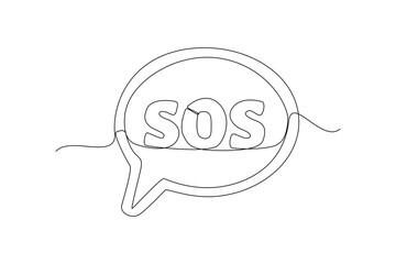 Continuous one-line drawing of emergency SOS chat symbol. Emergency SOS concept. Single line drawing design graphic vector illustration