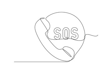 Fototapeta premium Continuous one-line drawing telephone and emergency SOS. Emergency SOS concept. Single line drawing design graphic vector illustration