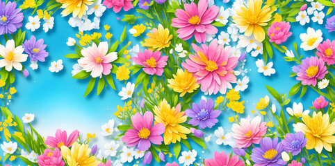 Fototapeta na wymiar Spring flowers watercolor paint. AI generated illustration