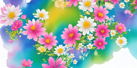 Spring flowers watercolor paint. AI generated illustration
