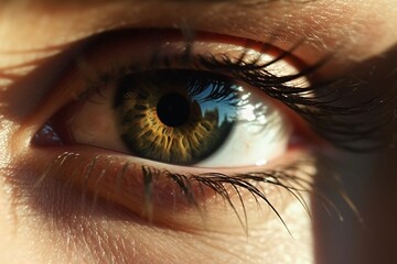 A close up of a beautiful AI-generated non-existing womans eye