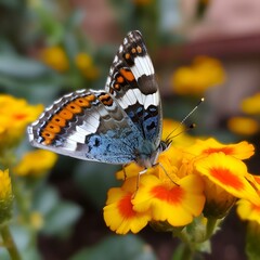 "Whimsical Encounters: Butterfly Alights on Floral Flowers"Ai