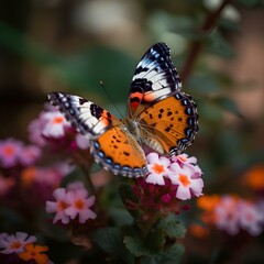 "Whimsical Encounters: Butterfly Alights on Floral Flowers"Ai